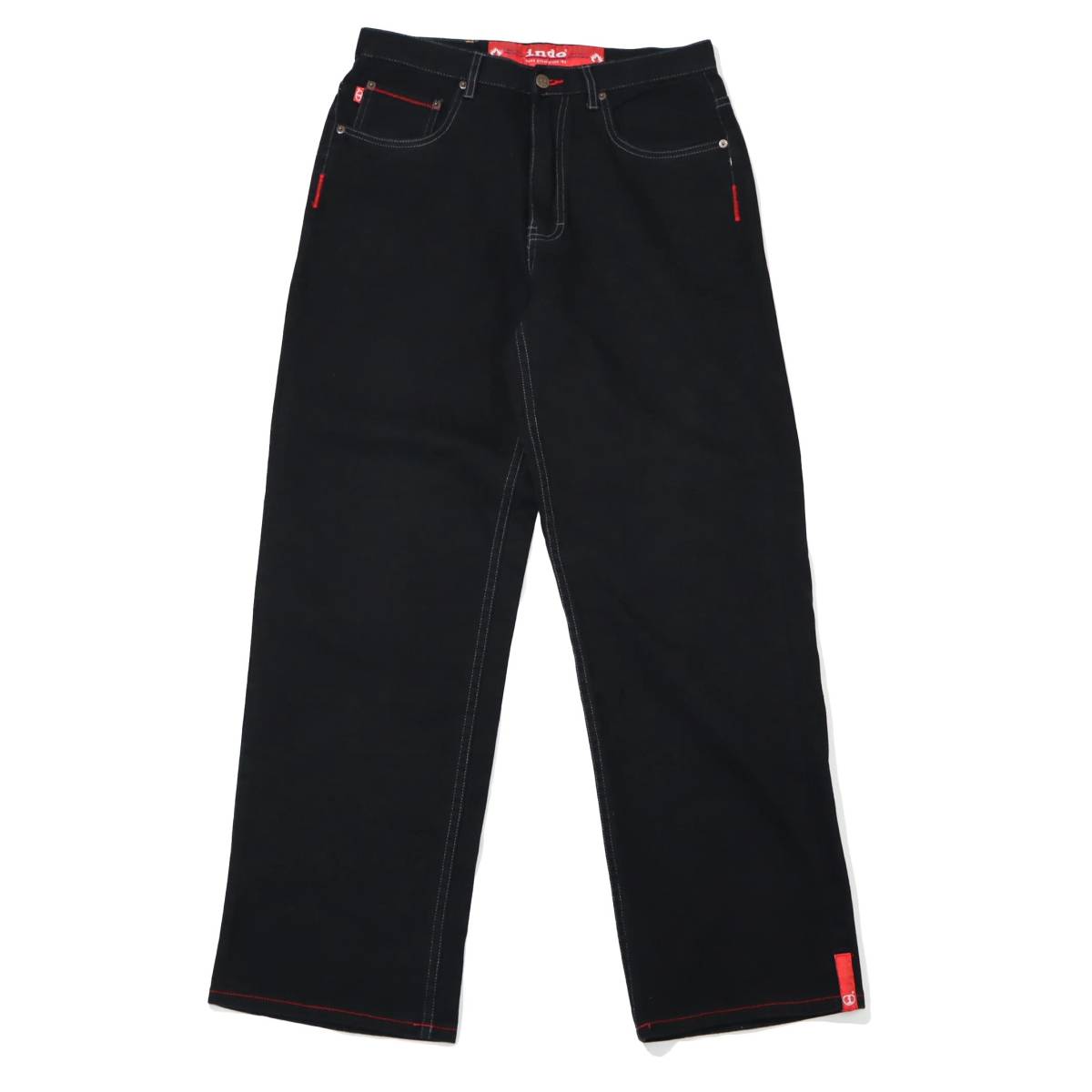 [32R] Y2K Indo Jeans Co ルーズ ストレート デニム パンツ ブラック 黒 インド ジーンズ デザイン ビンテージ vintage 90s 00s_画像2