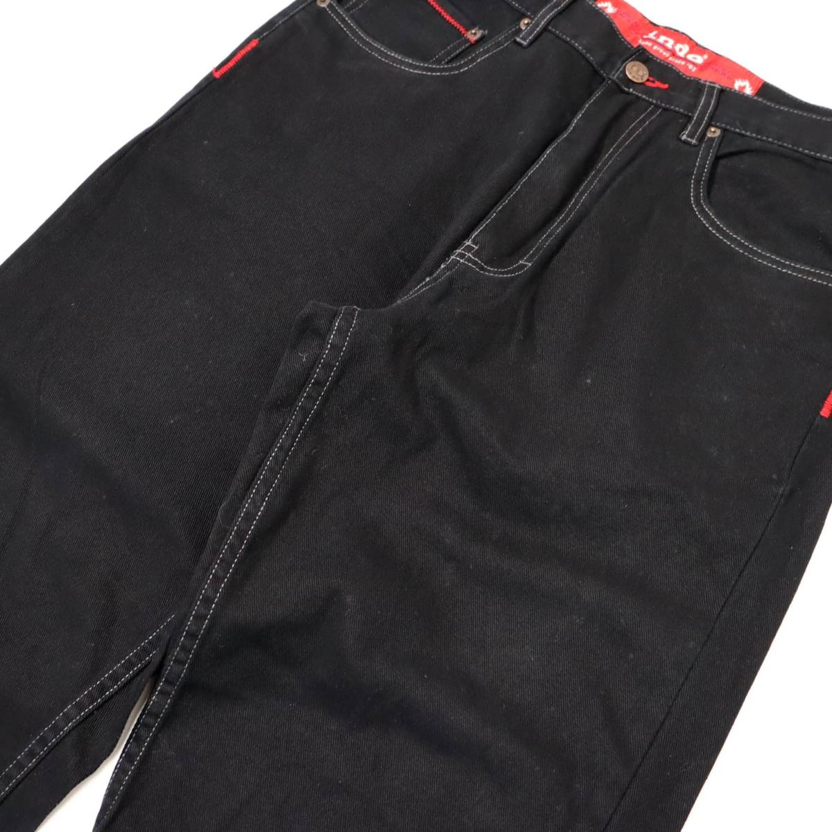 [32R] Y2K Indo Jeans Co ルーズ ストレート デニム パンツ ブラック 黒 インド ジーンズ デザイン ビンテージ vintage 90s 00s_画像8
