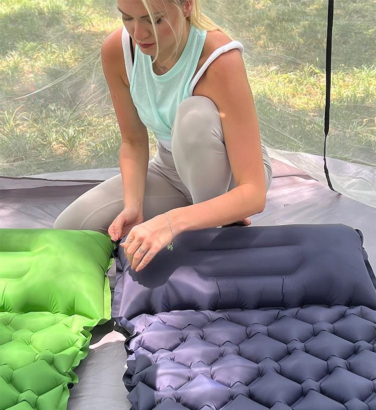 エアーマット 車中泊 エアーベッド マットレス 簡易 キャンプ シングル 空気 アウトドア 足踏み式 軽量 用品 テント グリーンの画像7