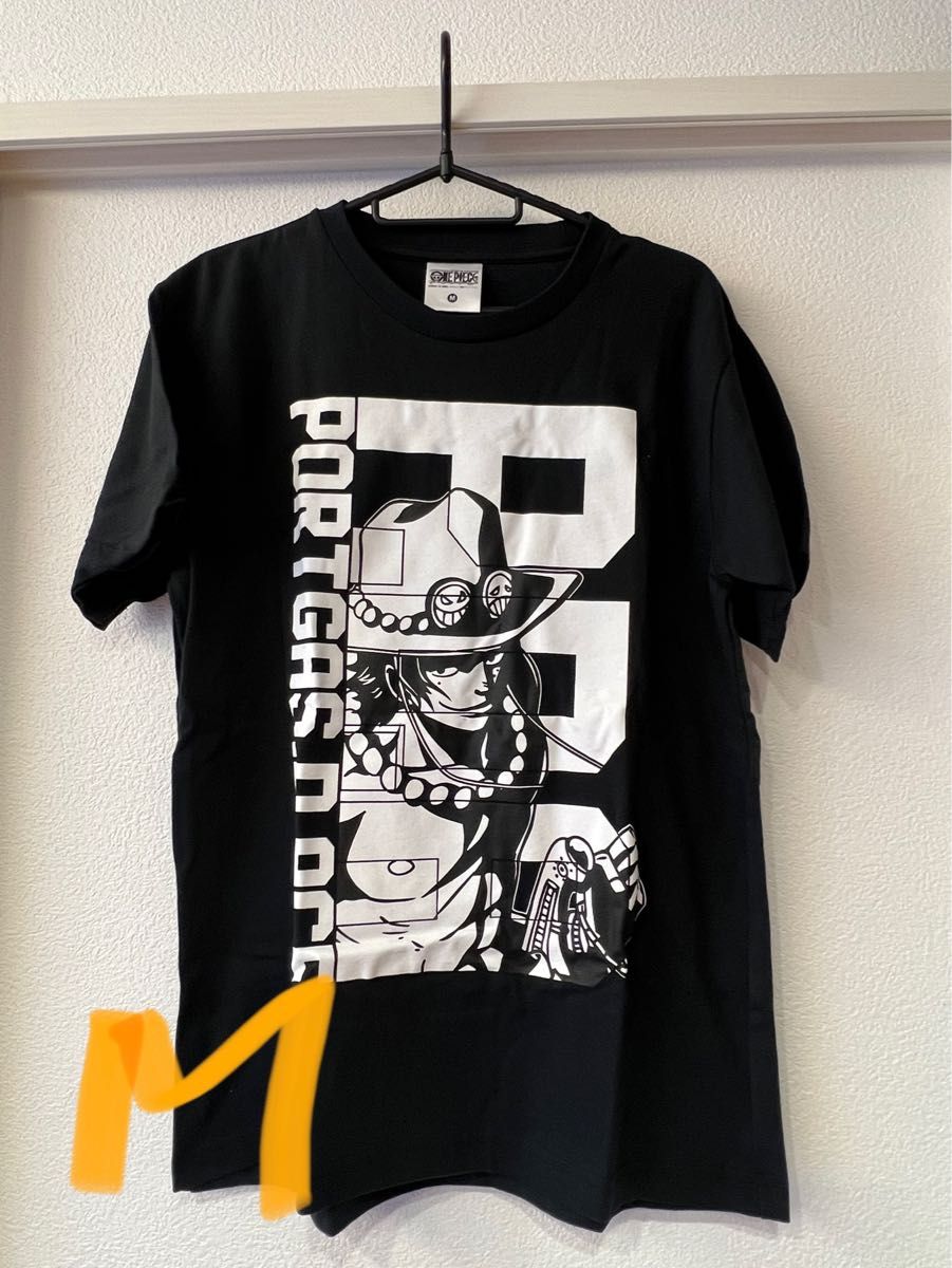 ワンピース Tシャツ 黒 one pice アニメT エース ONE PIECE エース Tシャツ Mサイズ メンズ 半袖 ブラック