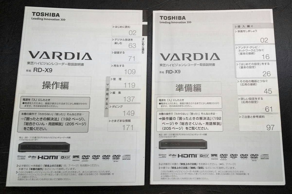 東芝TOSHIBA HDD/DVDレコーダーRD-X9用 取扱説明書類_画像1