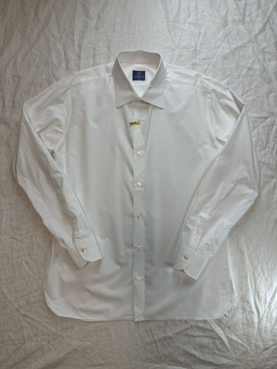 【美品クリーニング済】CIRIELLO NAPOLI チリエッロ　イタリア製　ホワイトコットン　ソフトブロード　ドレスシャツ42_画像1