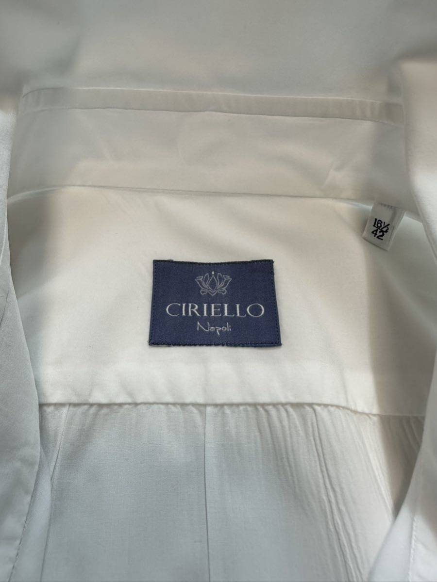 【美品クリーニング済】CIRIELLO NAPOLI チリエッロ　イタリア製　ホワイトコットン　ソフトブロード　ドレスシャツ42_画像4