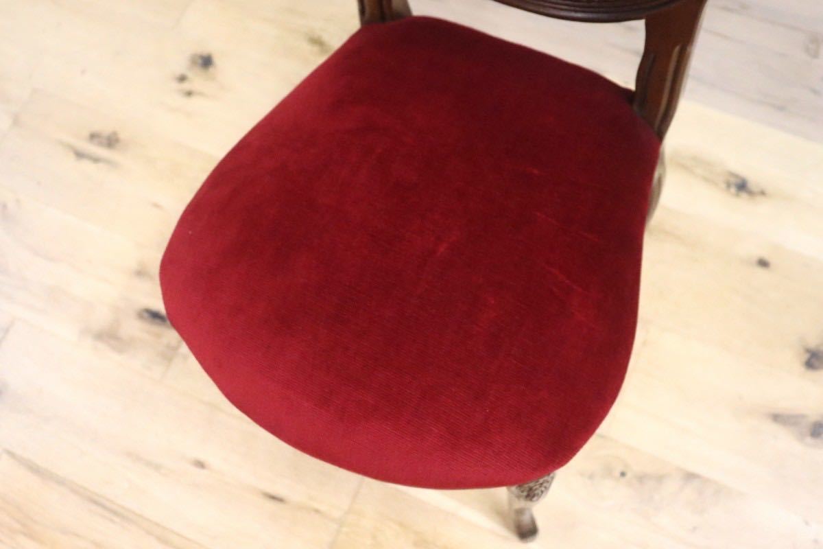 GMGH232○ヴィクトリアン調 ダイニングチェア 椅子 木製フレーム 彫刻 猫脚 ワインレッド 美品_画像8