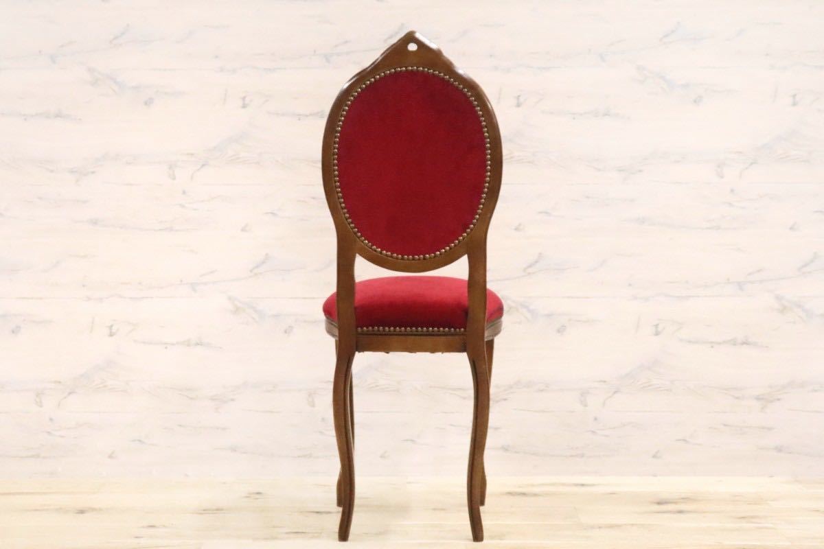GMGH232○ヴィクトリアン調 ダイニングチェア 椅子 木製フレーム 彫刻 猫脚 ワインレッド 美品_画像6