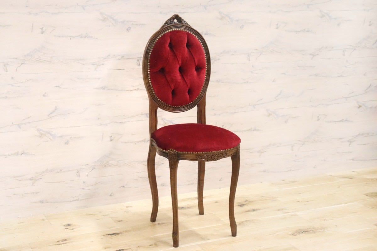 GMGH232○ヴィクトリアン調 ダイニングチェア 椅子 木製フレーム 彫刻 猫脚 ワインレッド 美品_画像2
