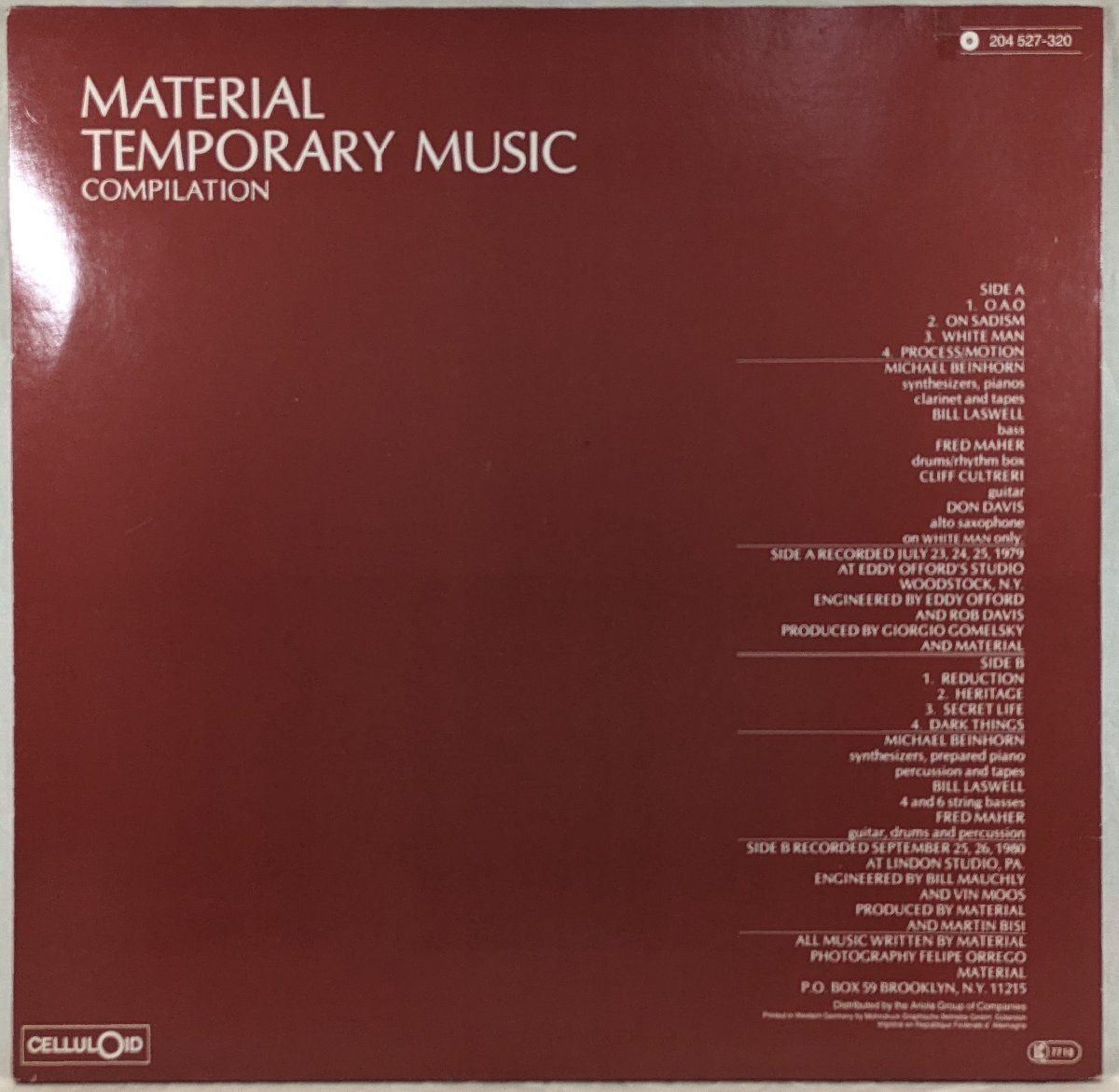ドイツ盤★中古LP「MATERIAL / マテリアル」TEMPORARY MUSIC compilation / テンポラリー・ミュージック・コンピレーション_画像2