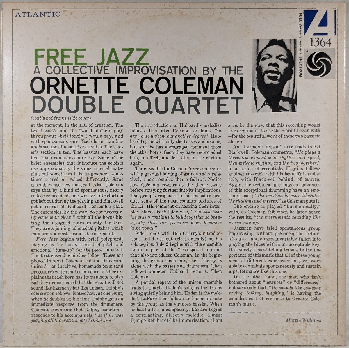 中古LP「FREE JAZZ / フリー・ジャズ」THE ORNETTE COLEMAN DOUBLE QUARTET / オーネット・コールマン・ダブル・カルテット_画像2