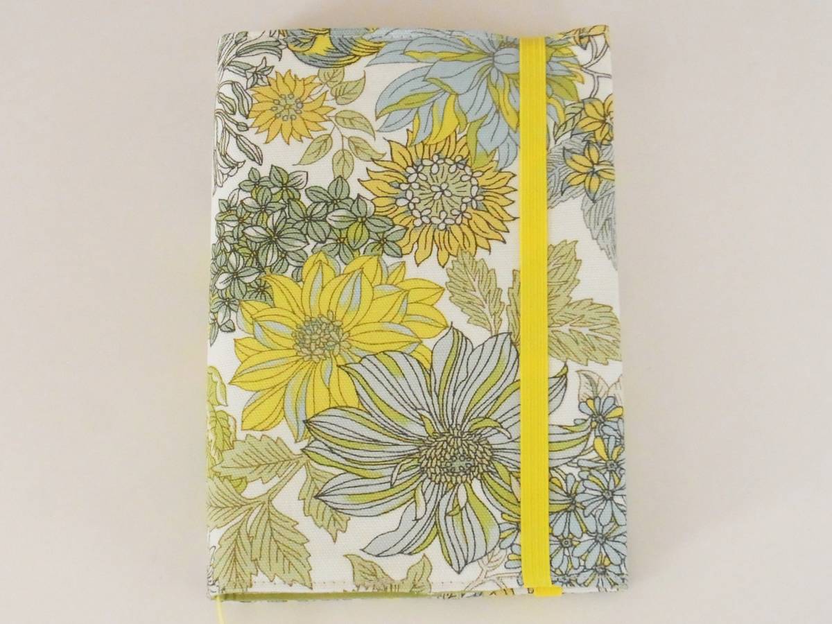 [ library book@] gum band . attaching book cover * antique flower floral print * yellow green 