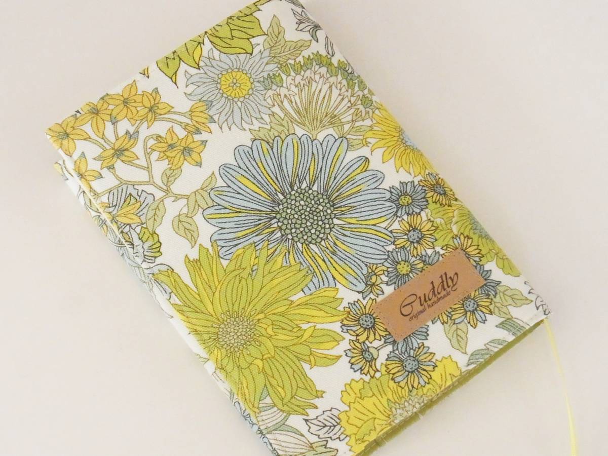 [ library book@] gum band . attaching book cover * antique flower floral print * yellow green 