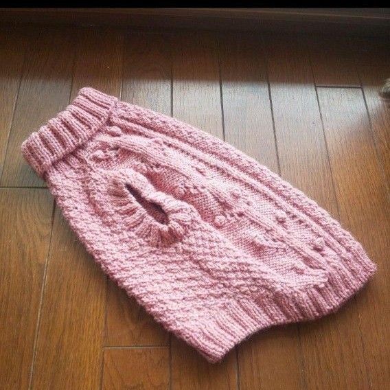 ⑤犬服 手編みアランセーター ピンク