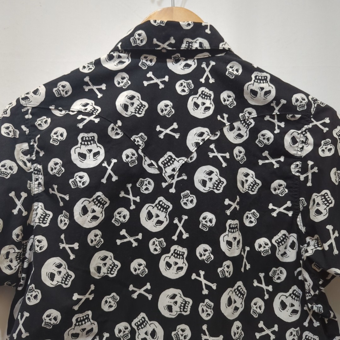 USA製 ロックマウント Rockmount スカル柄 ウエスタンシャツ メンズ 14.5 S相当 半袖シャツ 総柄 ドクロ コットンの画像7