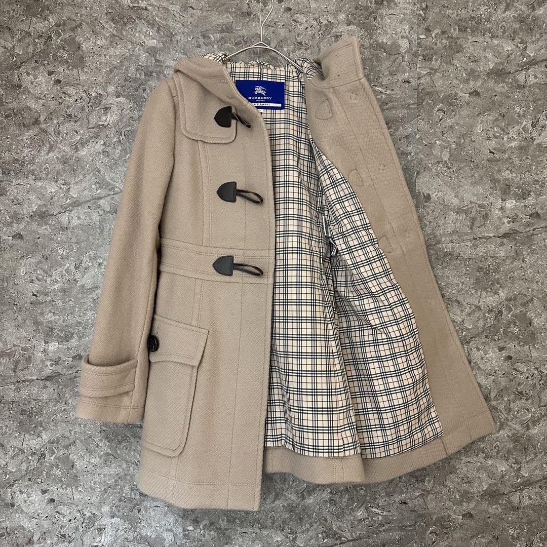 極美品 BURBERRY BLUE LABEL バーバリーブルーレーベル ノバチェック ヘリンボーン ダッフルコート ベージュ 36