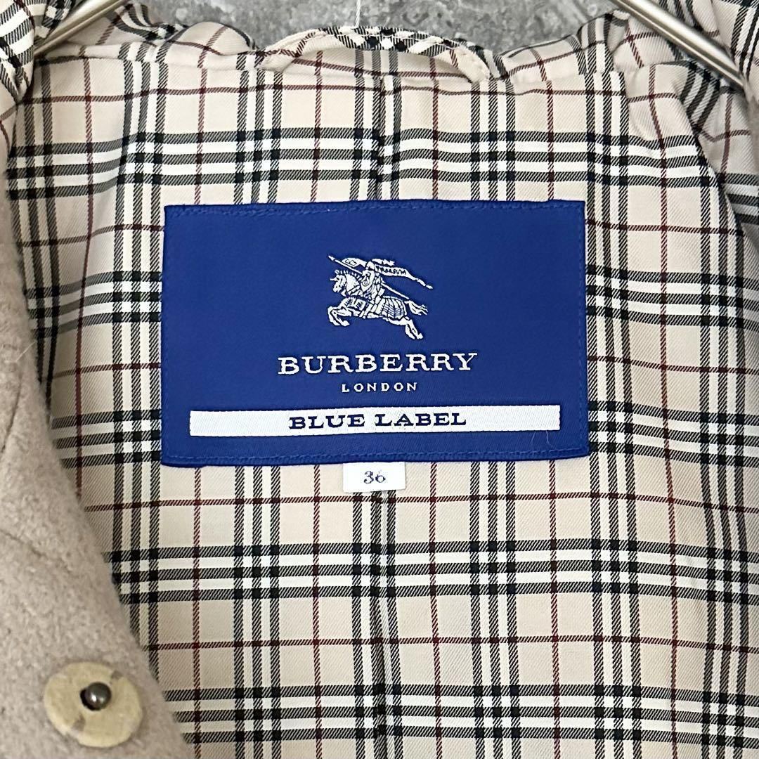 極美品 BURBERRY BLUE LABEL バーバリーブルーレーベル ノバチェック ヘリンボーン ダッフルコート ベージュ 36_画像6