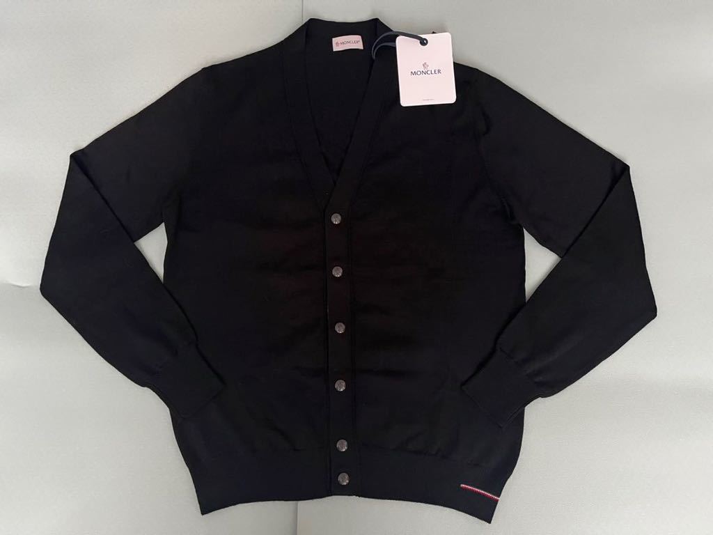 新品 モンクレール MONCLER 最高級　セーター ニット　カーディガントリコロール　ロゴ　黒　M　LANA WOOL１００％　ジャパンタグ付正規品_画像1