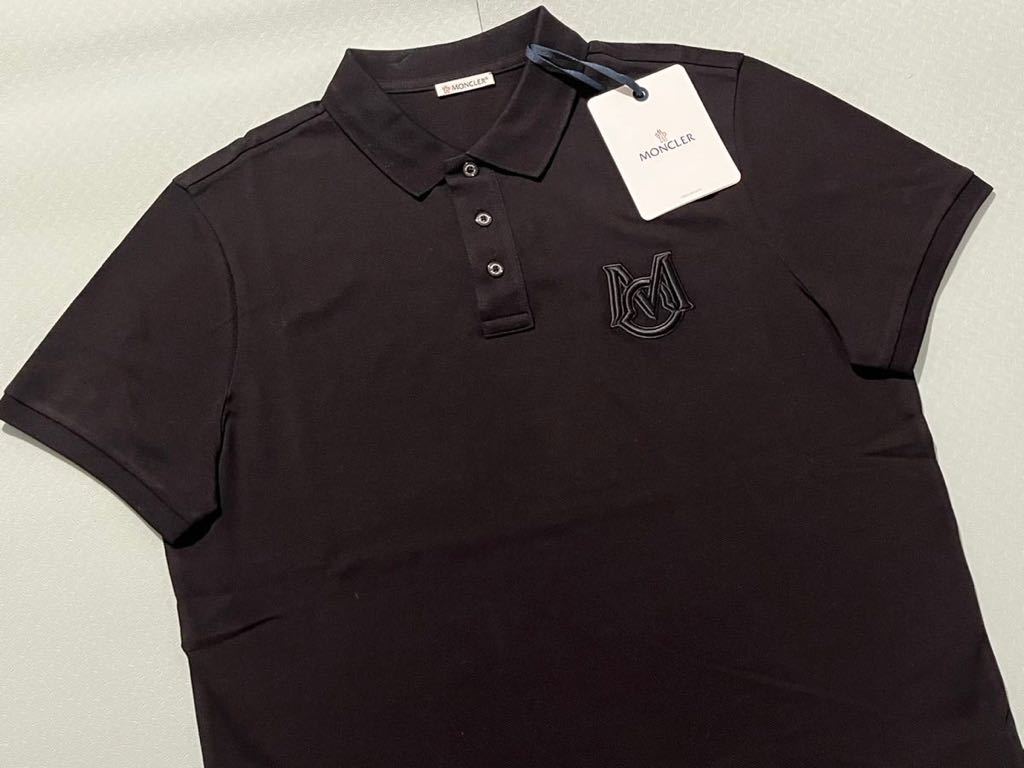新品 モンクレール MONCLER 最高級 　ポロシャツ ビッグロゴ 黒 L コットン１００％ ジャパンタグ付き正規品_画像2