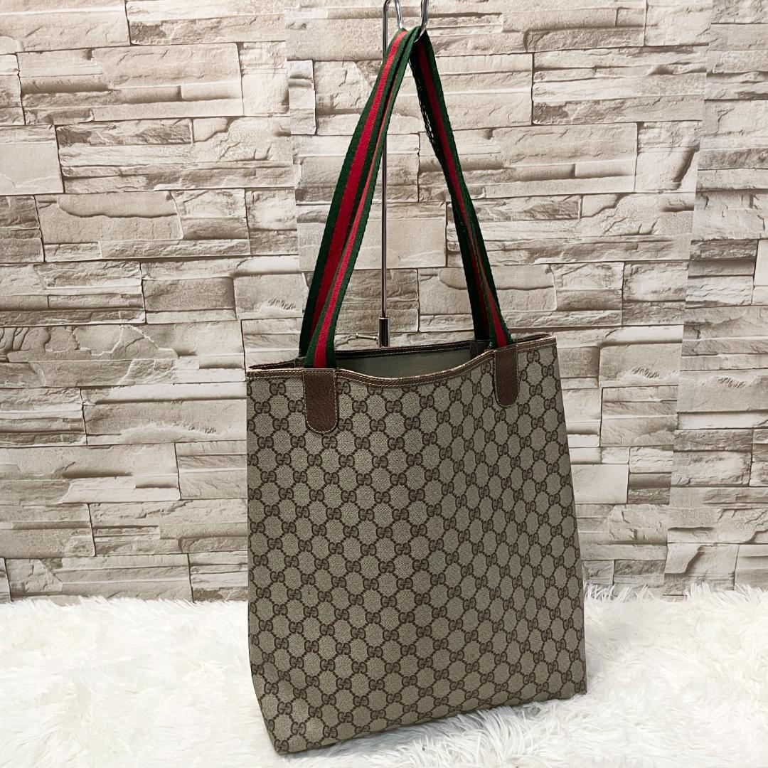 オールドグッチ GUCCI PVCレザー シェリーライン トートバッグ GG柄