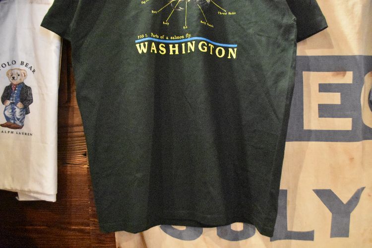 デッドストック!!～2000sビンテージGILDANギルダンWashingtonワシントンフィッシングルアーオールコットンTシャツL緑グリーン釣りn23850_画像4