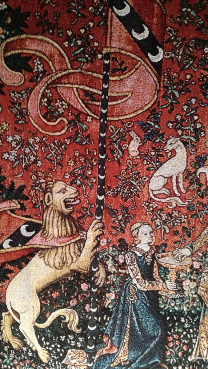 味覚 貴婦人と一角獣 中世アートジャガード織 タペストリー 　壁掛けインテリア西洋風置物雑貨中世_画像4
