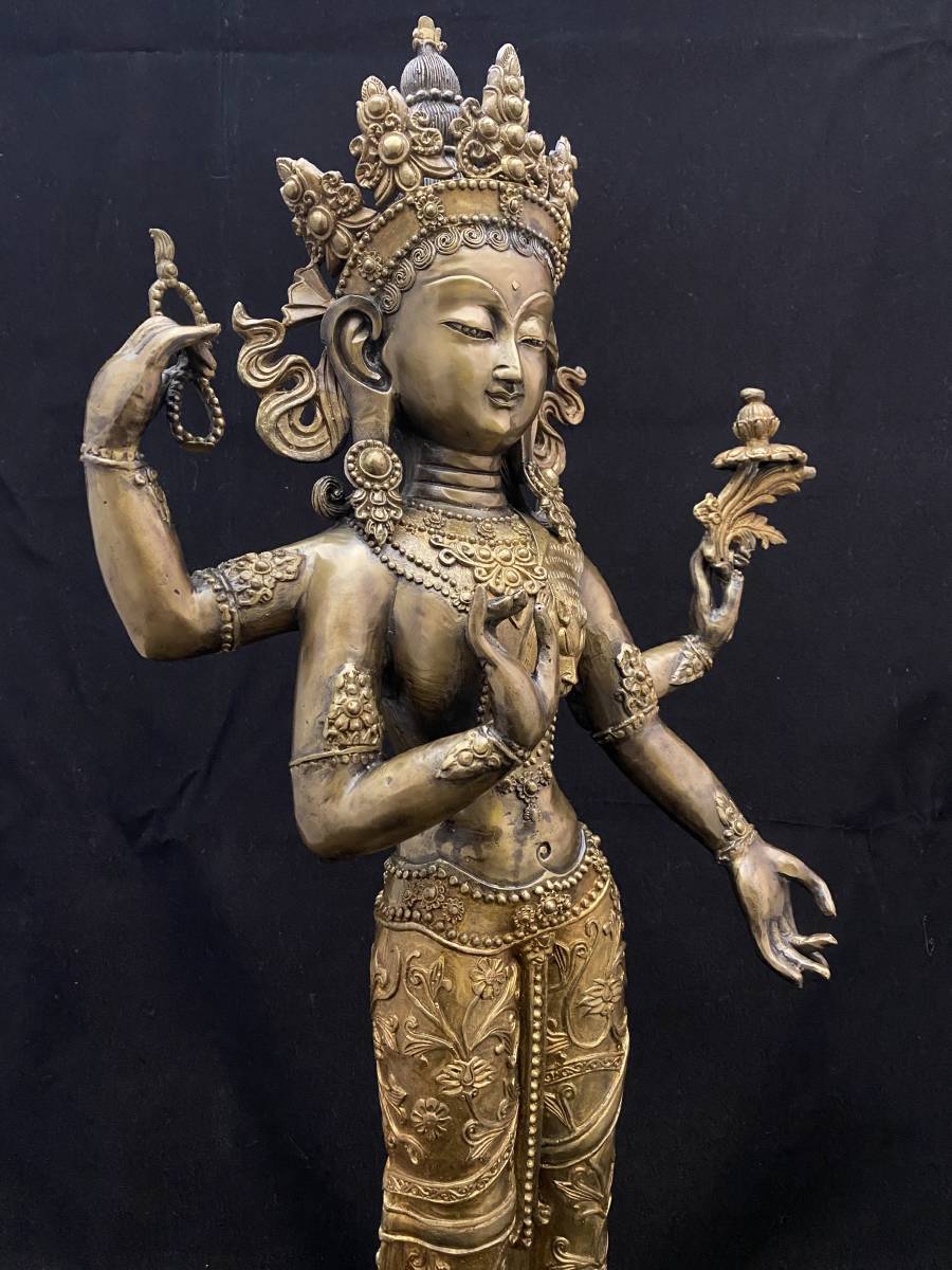特大　大迫力　チベット 観音 菩薩 女神　銅製　真鍮　仏像 彫刻－－希少の立ち姿若き菩薩像。
