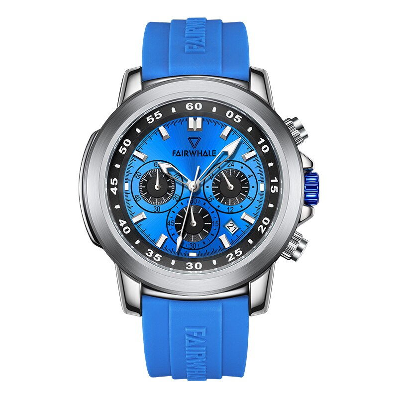 【ブルー】メンズ高品質腕時計 海外人気ブランド MARK FAIRWHALE スポーツ クロノグラフ 防水 クォーツ式 ラバーバンド_画像2