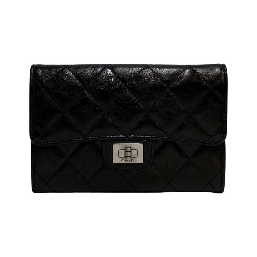 極 美品 カード付 シール有 11番台 CHANEL シャネル 2.55 マトラッセ カーフ レザー コインケース カードケース ミニ 財布 ブラック 20039_画像1