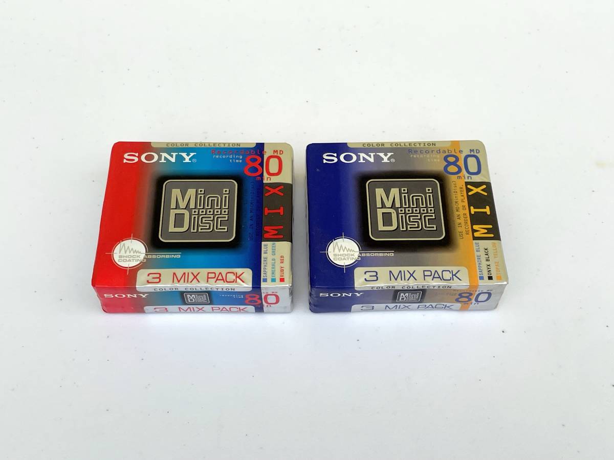 未開封 日本製 SONY ソニー MD 80分 3枚パック 2個 計6枚セット COLOR COLLECTION MIX PACK カラーコレクション ミックスパック Mini Disc_画像1
