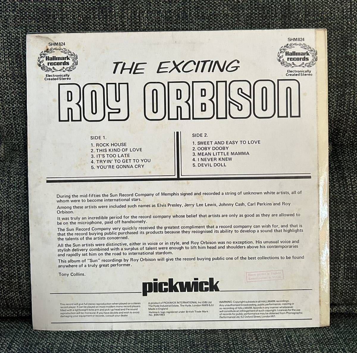 Roy Orbison LP The Exciting Roy Orbison .. 1974 UK Pressing ロカビリー_画像2