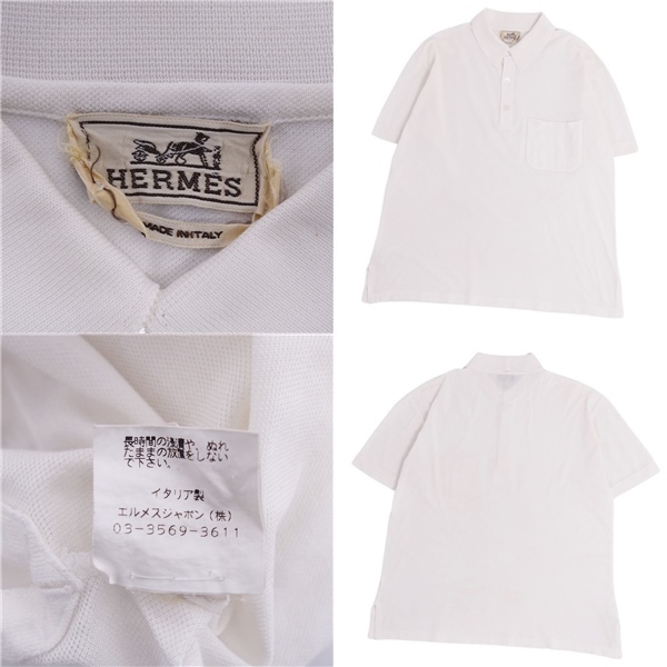  Hermes HERMES рубашка рубашка-поло Short рукав H Logo вышивка хлопок tops мужской Италия производства M белый 