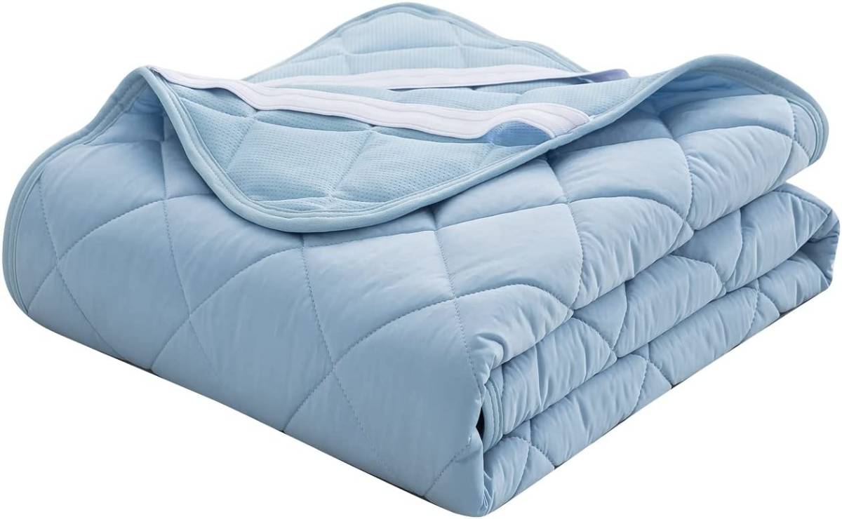 敷きパッド 接触冷感 セミダブル ベッドパッド 夏 ひんやり サラッと 速乾 リバーシブル 涼感 洗える ゴムバンド付き 120x200cm ブルーの画像1