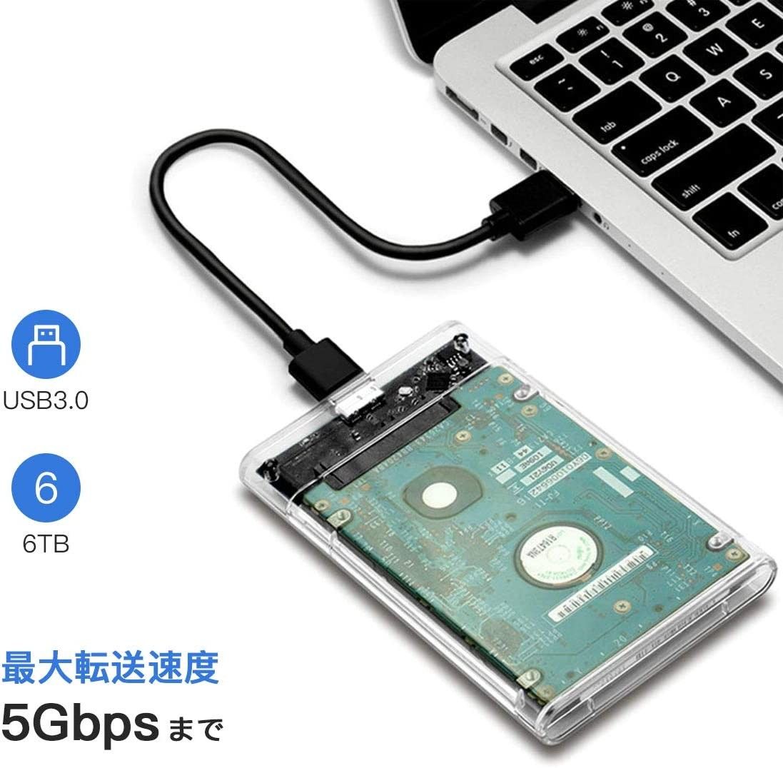 2.5インチ HDDケース USB3.0高速データ転送 UASP対応 透明設計