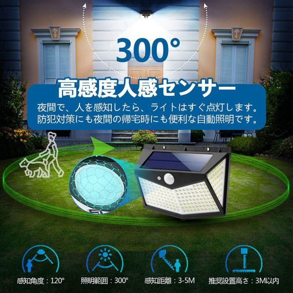 212LED センサーライト ソーラーライト 4面発光 3つ知能モード 人感センサー 屋外照明 太陽光発電 省エネ 防水 防犯ライト 自動点灯/消灯_画像4