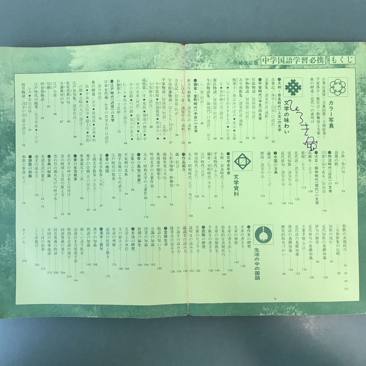 A02-206 増補改訂版 中学国語学習必携 文学の味わい/生活の中の国語 明治図書 記名塗りつぶし 書き込み有り_画像4