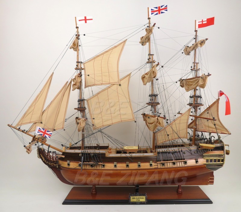 くらしを楽しむアイテム 帆船模型 完成品 木製 HMS サプライズ号 HMS Surprise モデルシップ 全長109cm T191 洋風
