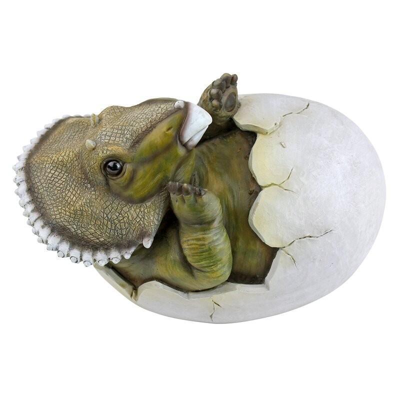 ポリレジン製 ガーデン彫像 動物 恐竜 トリケラトプス 卵から生まれたばかりのトリケラトプスの赤ちゃんの像 置物 ガーデニング 庭 爬虫類