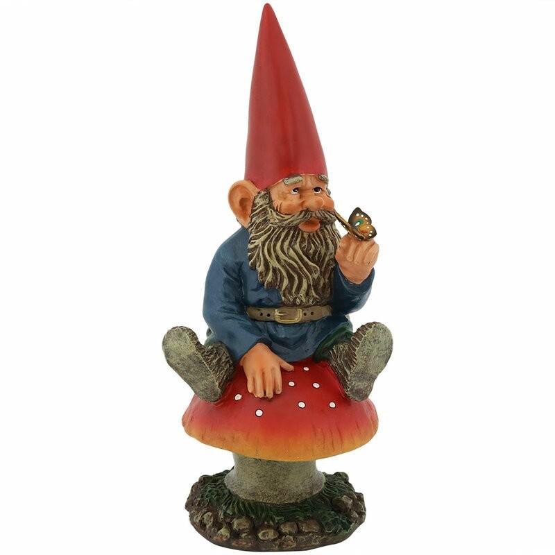 置物 彫像 キノコの上に座っている ノーム 妖精の像 ガーデニング 庭 Gnome ornament statue_画像2