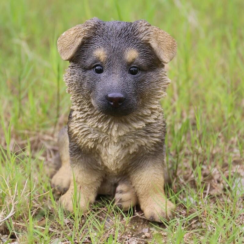 置物 彫像 座っている ジャーマンシェパード の子犬の像 ガーデニング 庭 Dog German shepherd ornament statue