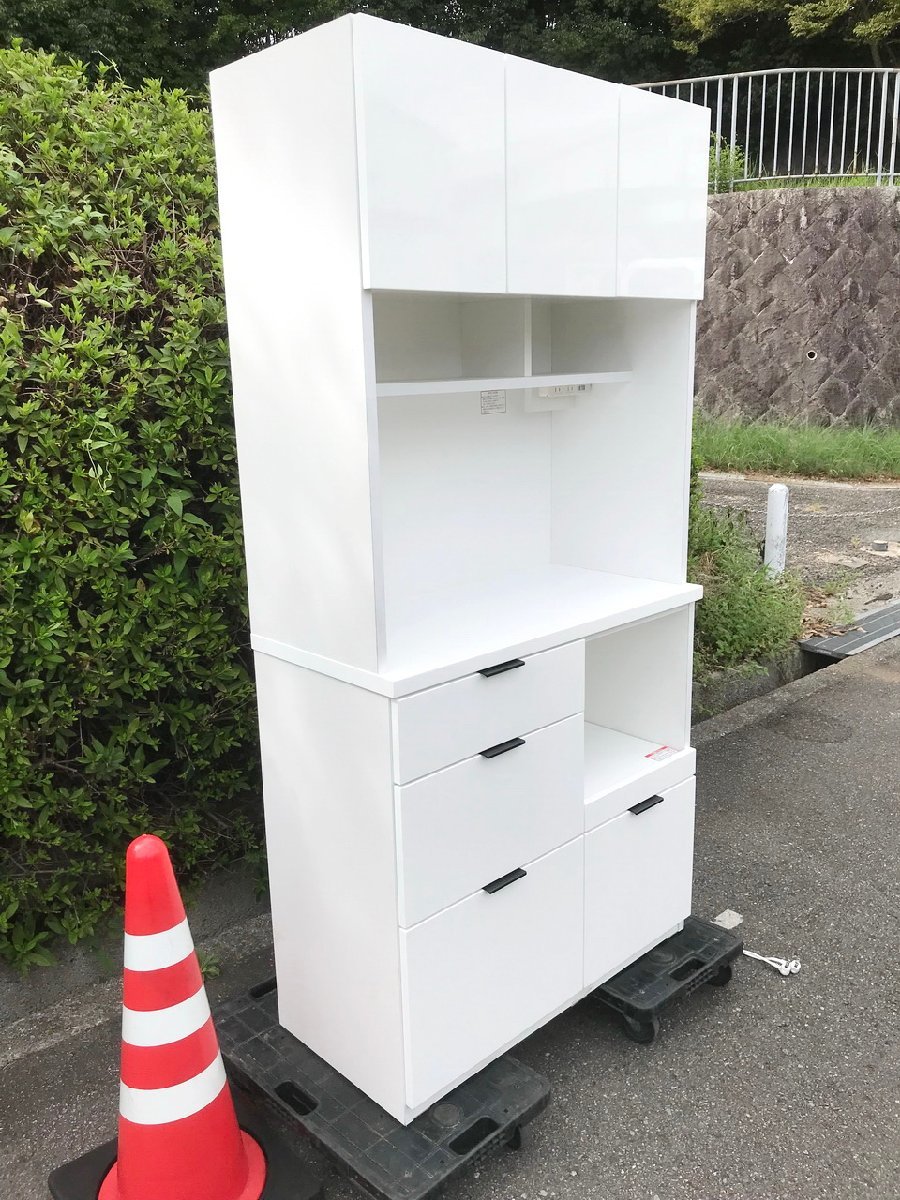 マ清e317 ニトリ 2020年製 キッチンボード エトナ90KB-WH 食器棚 耐震