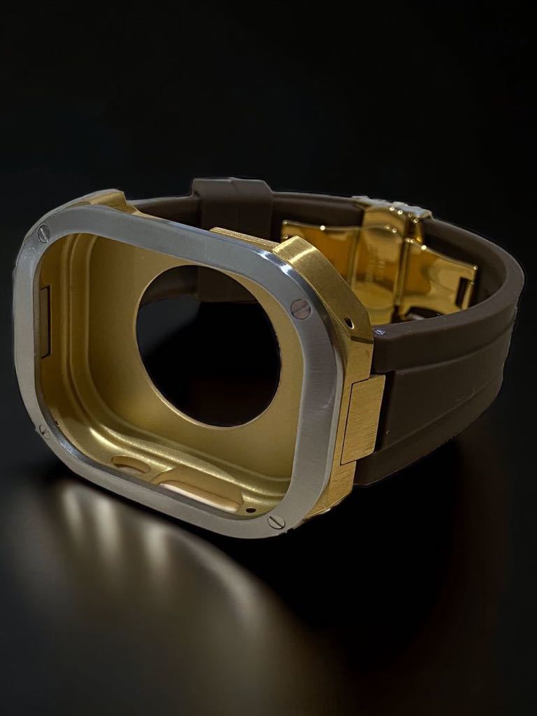 アップルウォッチ　ウルトラ　カバー　Apple Watch ultra 49mm ラバー　ベルト　バンド　ケース　49ミリ　/ゴールドシルバーブラウン