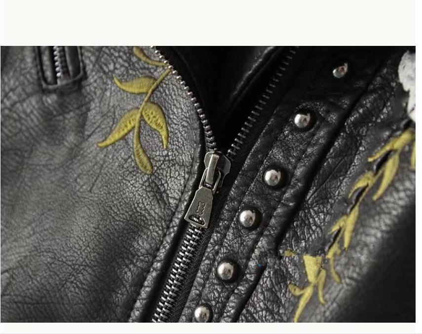 レザージャケット レディース 革ジャン 刺繍 ライダースジャケット ブルゾン バイク ジャケット アウター 着やせ　 Sー3XL　ブラック_画像8