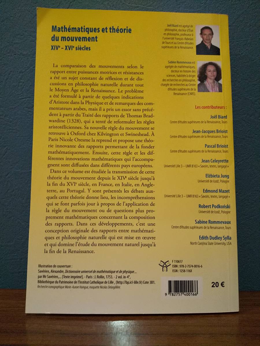 洋書〉14 ~ 16 世紀の数学と運動理論 Mathmatiques et thorie du mouvement XIVe-XVIe sicles /Jol Biard, Sabine Rommevaux - 物理学 洋書〉14 ~ 16 世紀の数学と運動理論 Mathmatiques et thorie du mouvement XIVe-XVIe sicles /Jol Biard, Sabine Rommevaux - 物理学