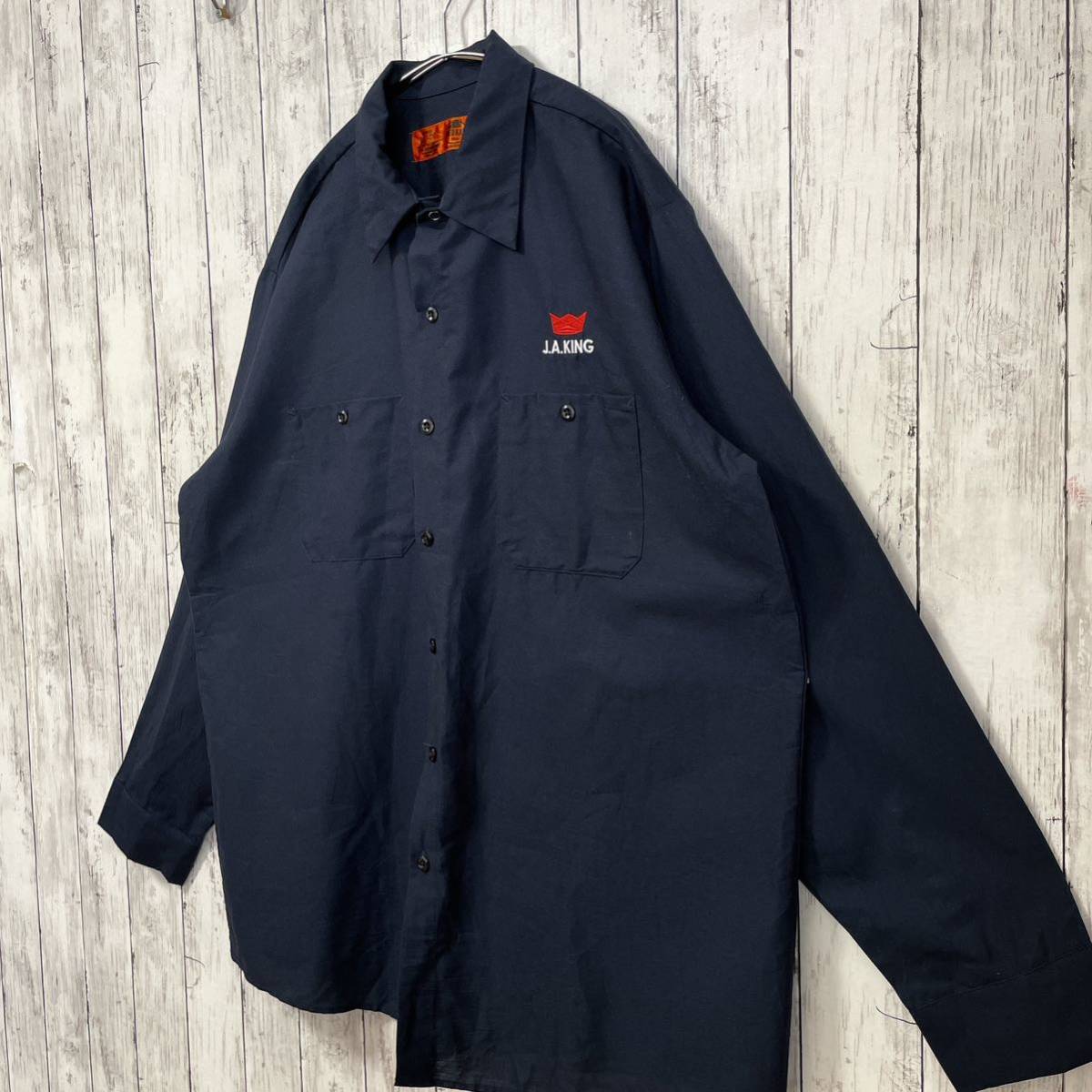 RED KAP レッドキャップ ワークシャツ 長袖 SHIRT 刺繍ロゴ 紺色 ネイビー ビッグシルエット オーバーサイズ XL 古着 海外古着_画像6