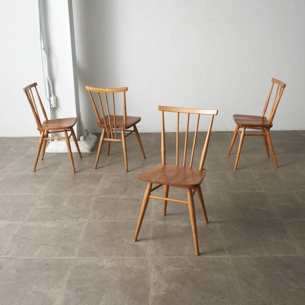 IZ70175F★4脚セット ercol スティックバックチェア ヴィンテージ 英国 アーコール ウィンザーチェア 椅子 コムバック ダイニングチェア