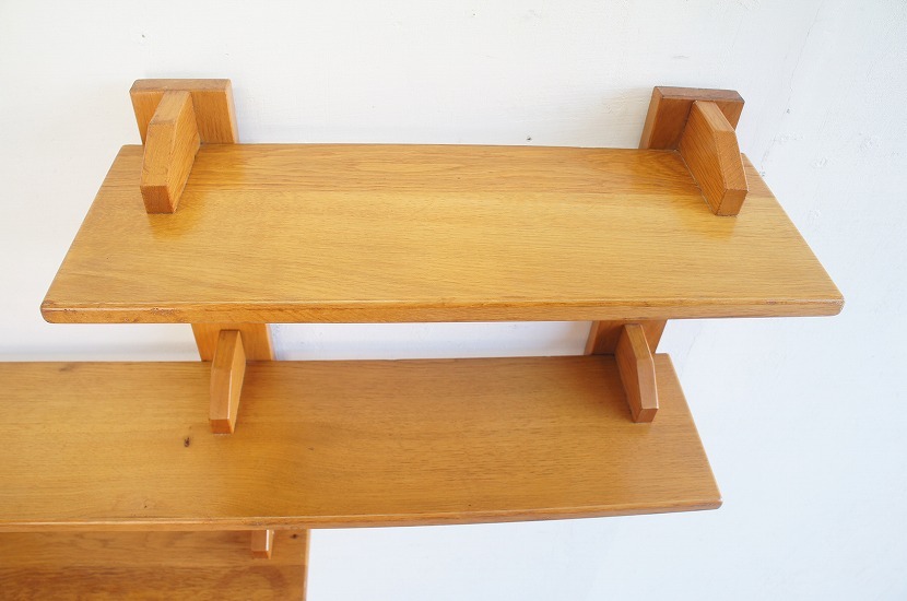  French Mid-century Vintage wall shelf / oak / hanger rack / is  truck / hat / entranceway / blue ta rhythm /p Limitee .b