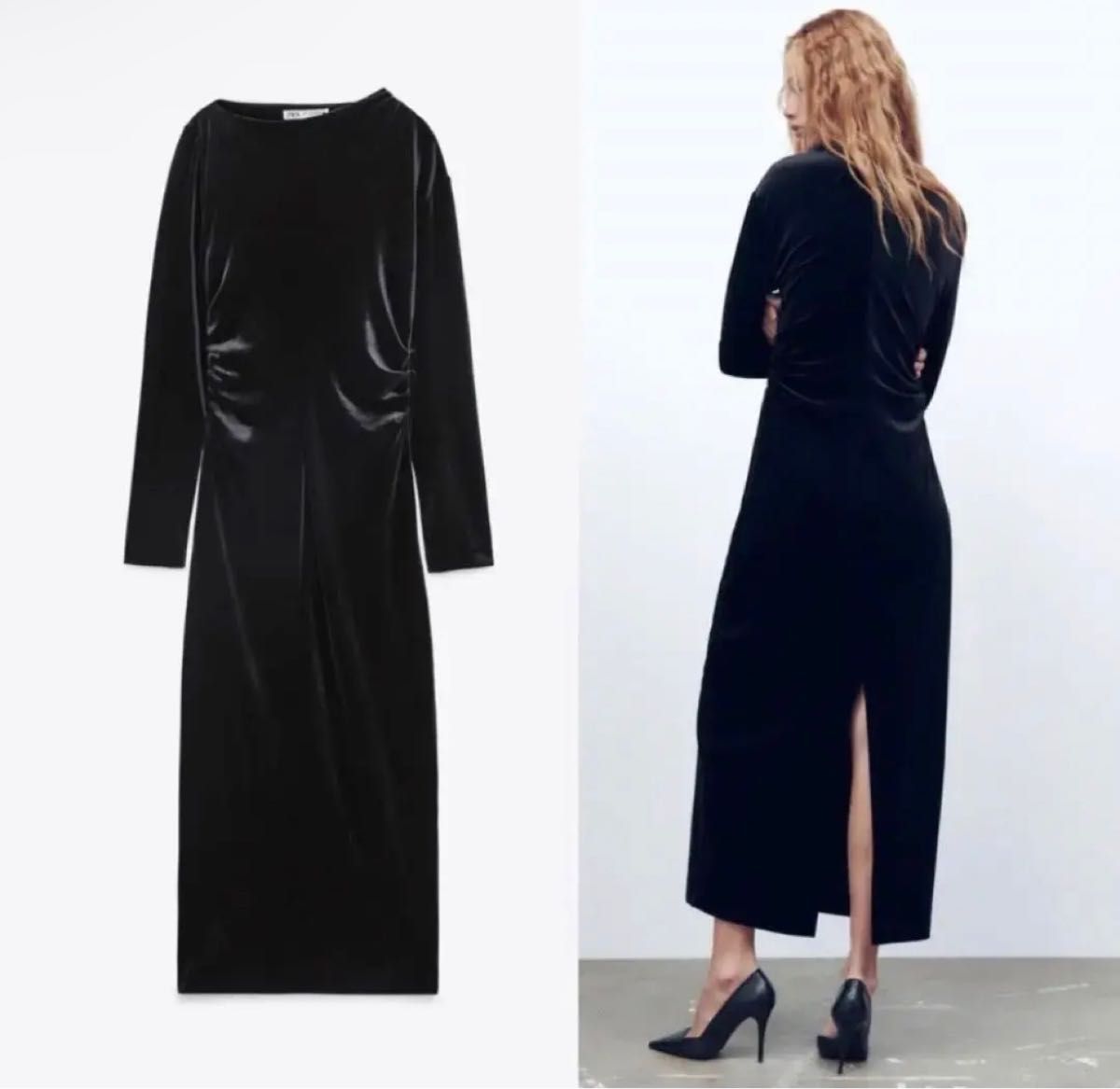 ZARA ドレープベルベットワンピース ギャザードレス|Yahoo ZARA ドレープベルベットワンピース ギャザードレス|Yahoo