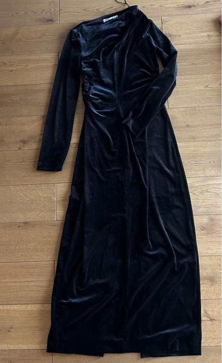 ZARA ドレープベルベットワンピース ギャザードレス|Yahoo ZARA ドレープベルベットワンピース ギャザードレス|Yahoo
