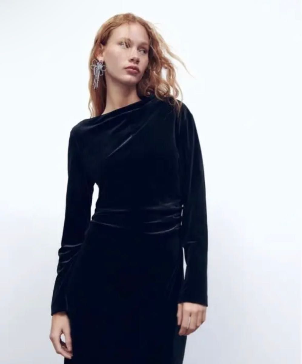 ZARA ドレープベルベットワンピース ギャザードレス|Yahoo ZARA ドレープベルベットワンピース ギャザードレス|Yahoo