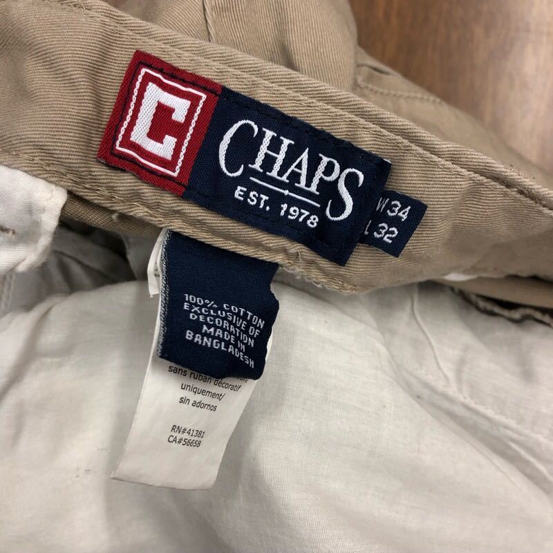 【EI120】CHAPS W34 L32 ツータック チノパンツ ワークパンツ ベージュ メンズブランド古着 チャップス 送料無料