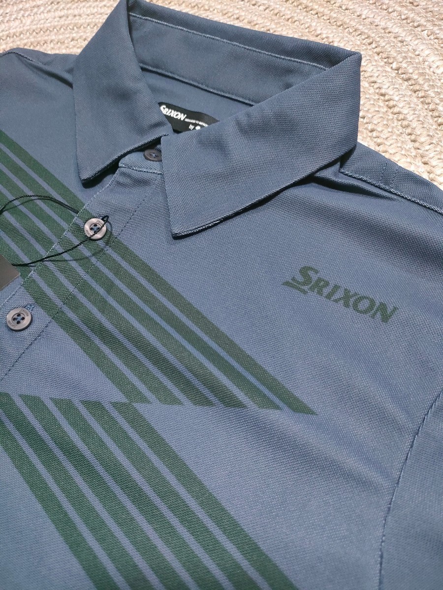  новый товар не использовался SRIXON Srixon стрейч рубашка-поло с коротким рукавом L серый диагональный дизайн . пот скорость .UV уход Golf 