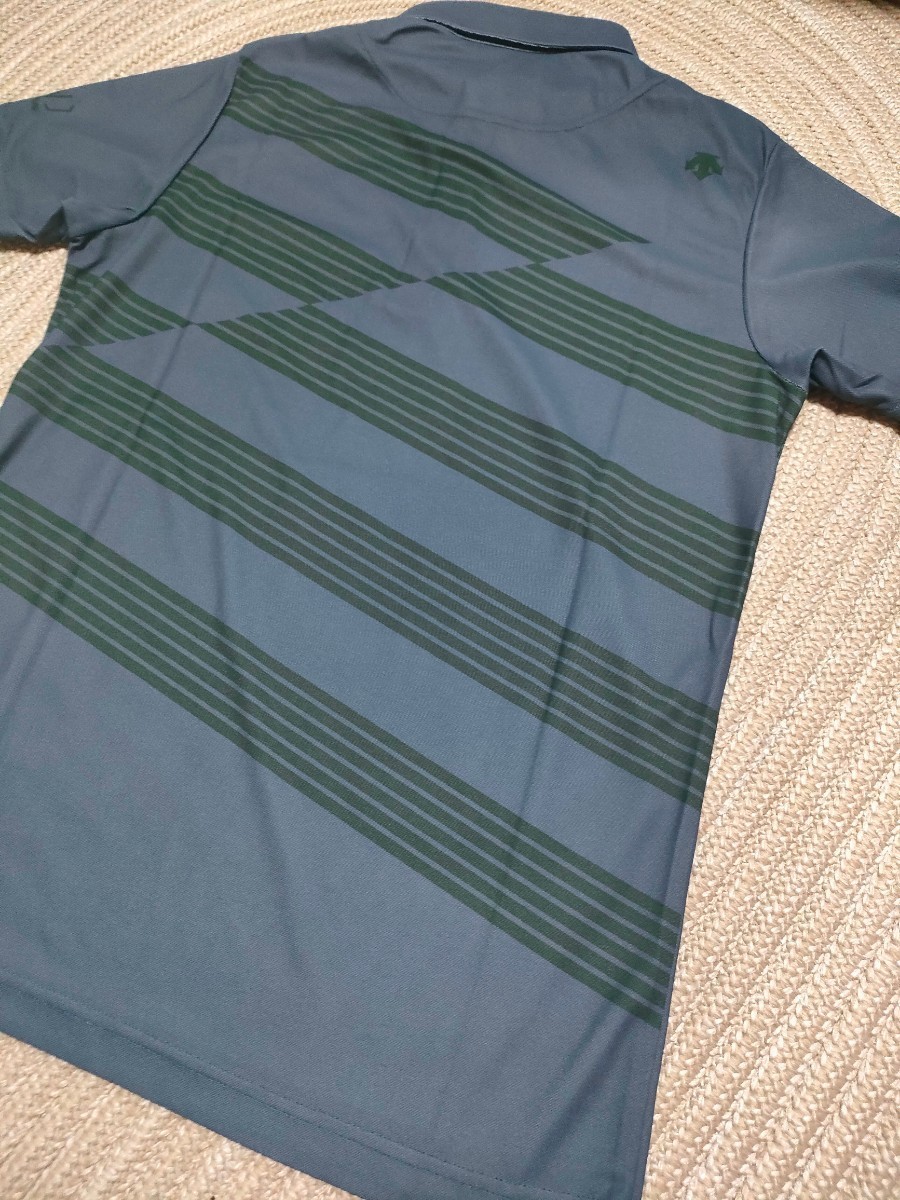  новый товар не использовался SRIXON Srixon стрейч рубашка-поло с коротким рукавом L серый диагональный дизайн . пот скорость .UV уход Golf 